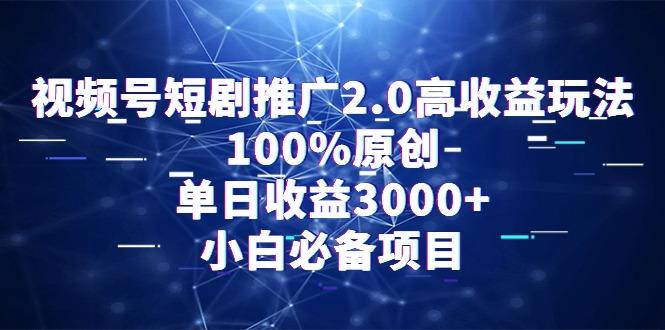 视频号短剧推广2.0高收益玩法，100%原创，单日收益3000+，小白必备项目-云创网