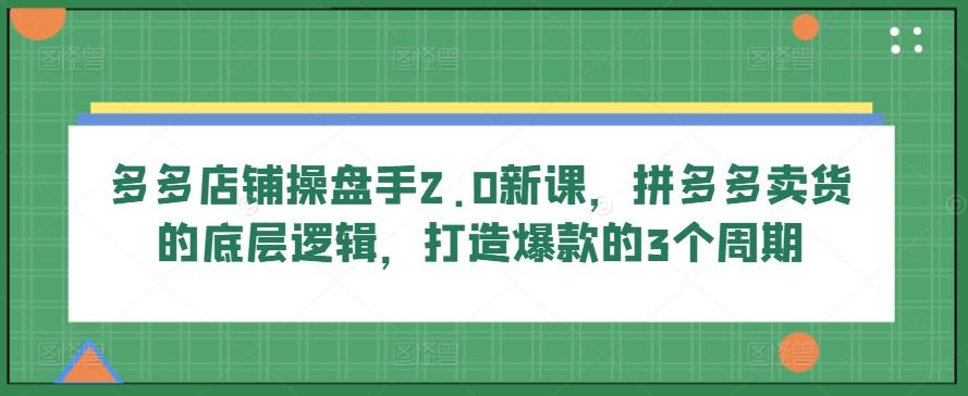 多多店铺操盘手2.0新课，拼多多卖货的底层逻辑，打造爆款的3个周期-点子口袋网