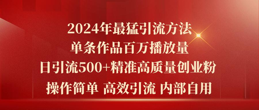 2024年最猛暴力引流方法，单条作品百万播放 单日引流500+高质量精准创业粉-点子口袋网