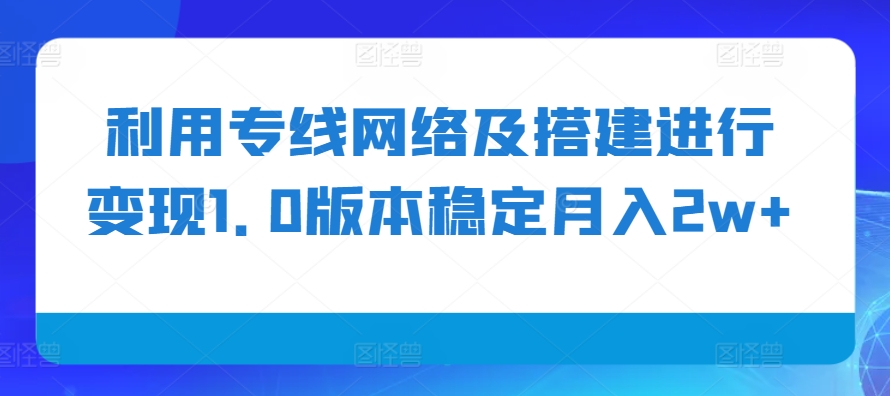 利用专线网络及搭建进行变现1.0版本稳定月入2w+【揭秘】-点子口袋网
