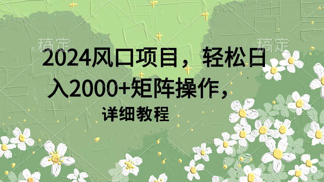 (9652期)2024风口项目，轻松日入2000+矩阵操作，详细教程-点子口袋网