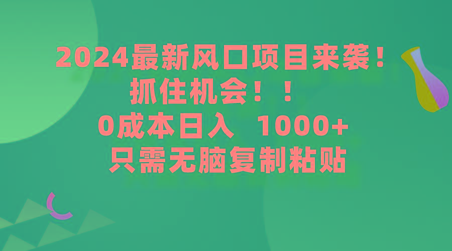 (9899期)2024最新风口项目来袭，抓住机会，0成本一部手机日入1000+，只需无脑复...-点子口袋网