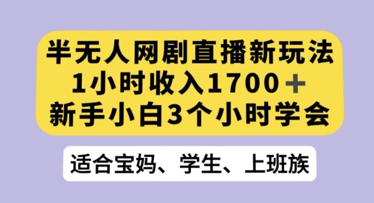 半无人网剧直播新玩法，1小时收入1700+，新手小白3小时学会【揭秘】-点子口袋网