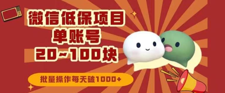 微信领低保单账号20元-100元，批量操作每天破1000+-云创网