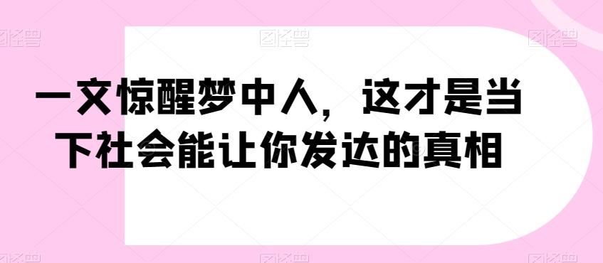 一文惊醒梦中人，这才是当下社会能让你发达的真相【公众号付费文章】-点子口袋网