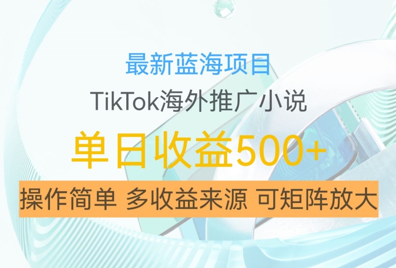 最新蓝海项目，利用tiktok海外推广小说赚钱佣金，简单易学，日入500+，可矩阵放大【揭秘】-点子口袋网