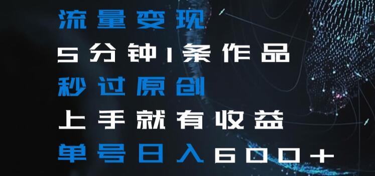 流量变现5分钟1条作品秒过原创上手就有收益单号日入600+【揭秘】-点子口袋网