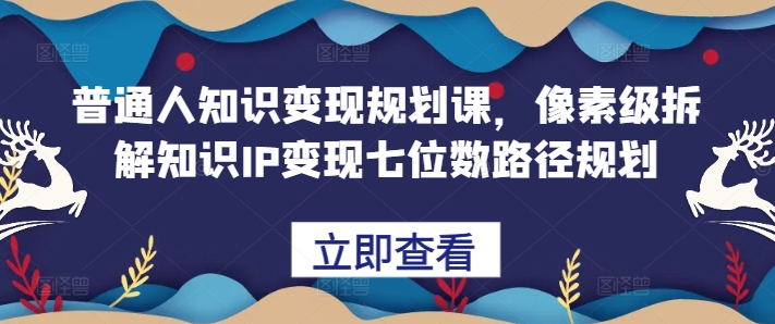 普通人知识变现规划课，像素级拆解知识IP变现七位数路径规划-点子口袋网
