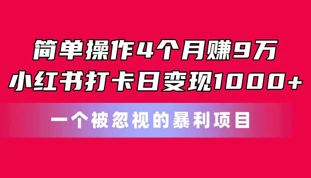 简单操作4个月赚9万！小红书打卡日变现1000+！一个被忽视的暴力项目-点子口袋网