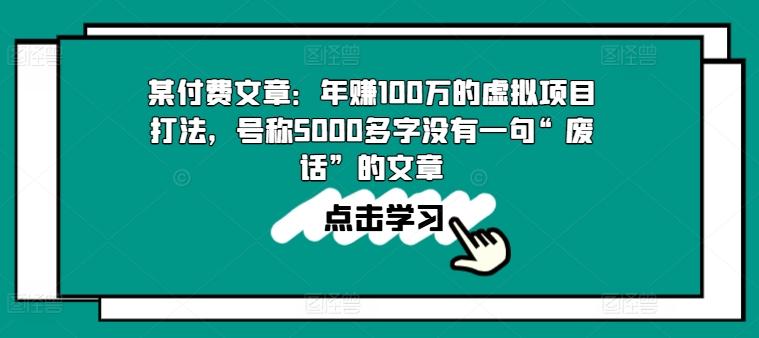 某付费文章：年赚100w的虚拟项目打法，号称5000多字没有一句“废话”的文章-点子口袋网