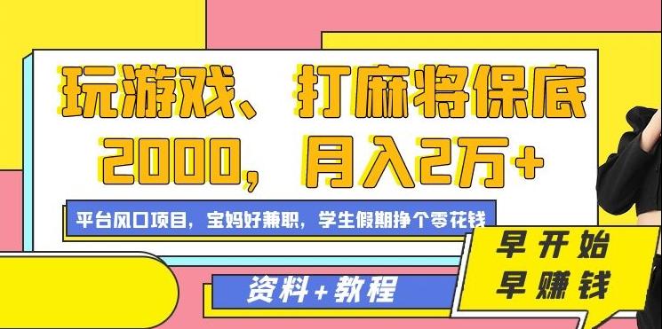 玩游戏、打麻将保底2000，月入2万+，平台风口项目【揭秘】-点子口袋网