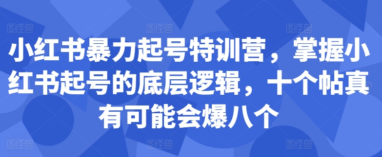 小红书暴力起号特训营，掌握小红书起号的底层逻辑，十个帖真有可能会爆八个-点子口袋网