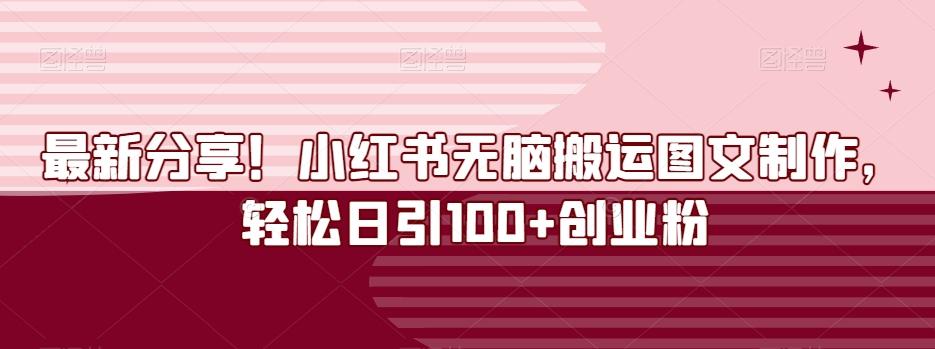 最新分享！小红书无脑搬运图文制作，轻松日引100+创业粉-点子口袋网