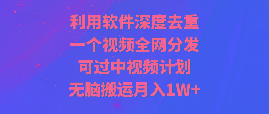 利用软件深度去重，一个视频全网分发，可过中视频计划，无脑搬运月入1W+-点子口袋网