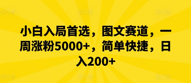 小白入局首选，图文赛道，一周涨粉5000+，简单快捷，日入200+-点子口袋网