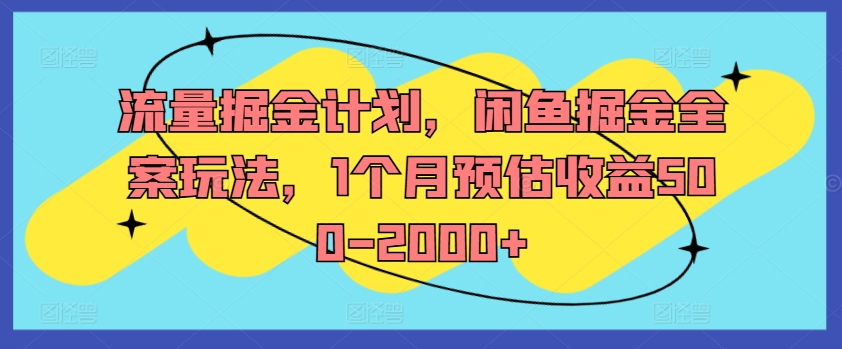 流量掘金计划，闲鱼掘金全案玩法，1个月预估收益500-2000+-点子口袋网
