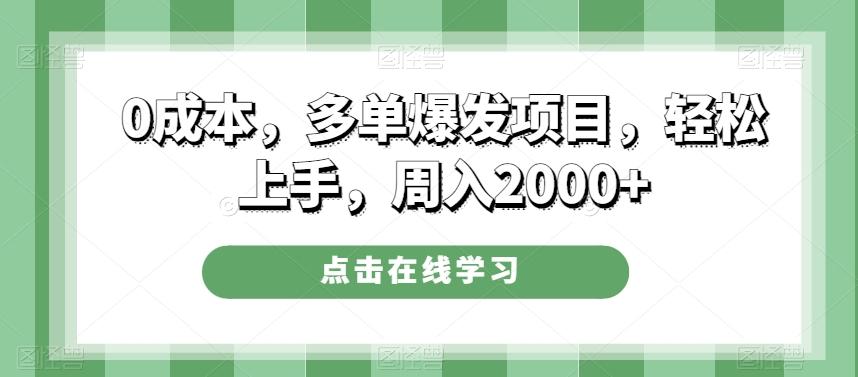 0成本，多单爆发项目，轻松上手，周入2000+-点子口袋网