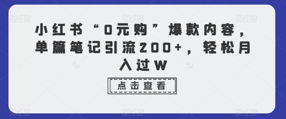 小红书“0元购”爆款内容，单篇笔记引流200+，轻松月入过W-点子口袋网