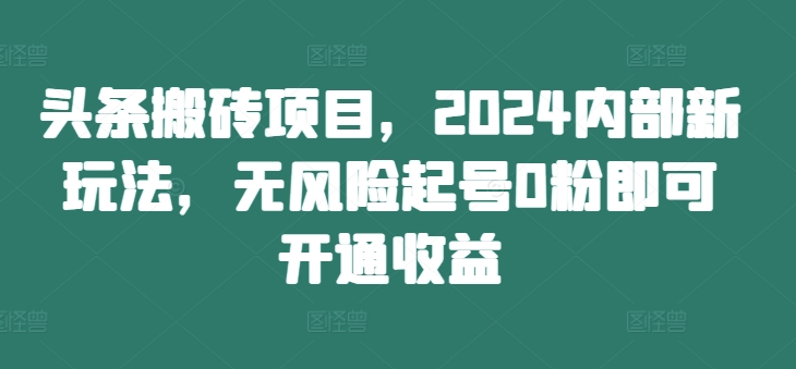 头条搬砖项目，2024内部新玩法，无风险起号0粉即可开通收益-点子口袋网