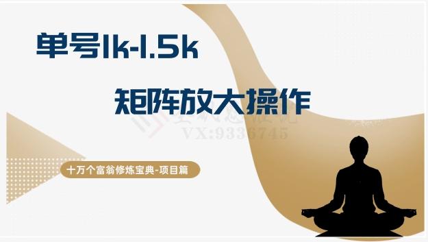 十万个富翁修炼宝典15.单号1k-1.5k，矩阵放大操作-点子口袋网
