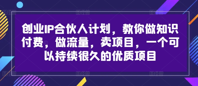 创业IP合伙人计划，教你做知识付费，做流量，卖项目，一个可以持续很久的优质项目-点子口袋网