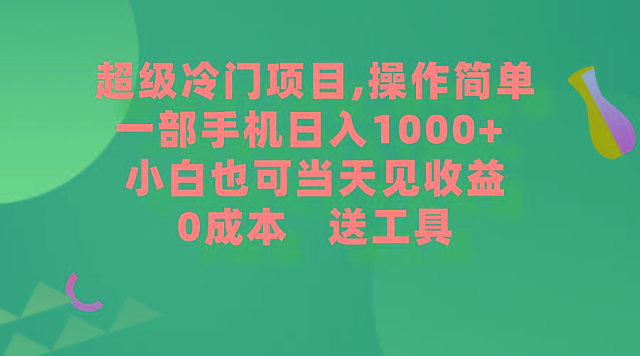 (9291期)超级冷门项目,操作简单，一部手机轻松日入1000+，小白也可当天看见收益-点子口袋网