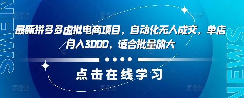 最新拼多多虚拟电商项目，自动化无人成交，单店月入3000，适合批量放大-点子口袋网